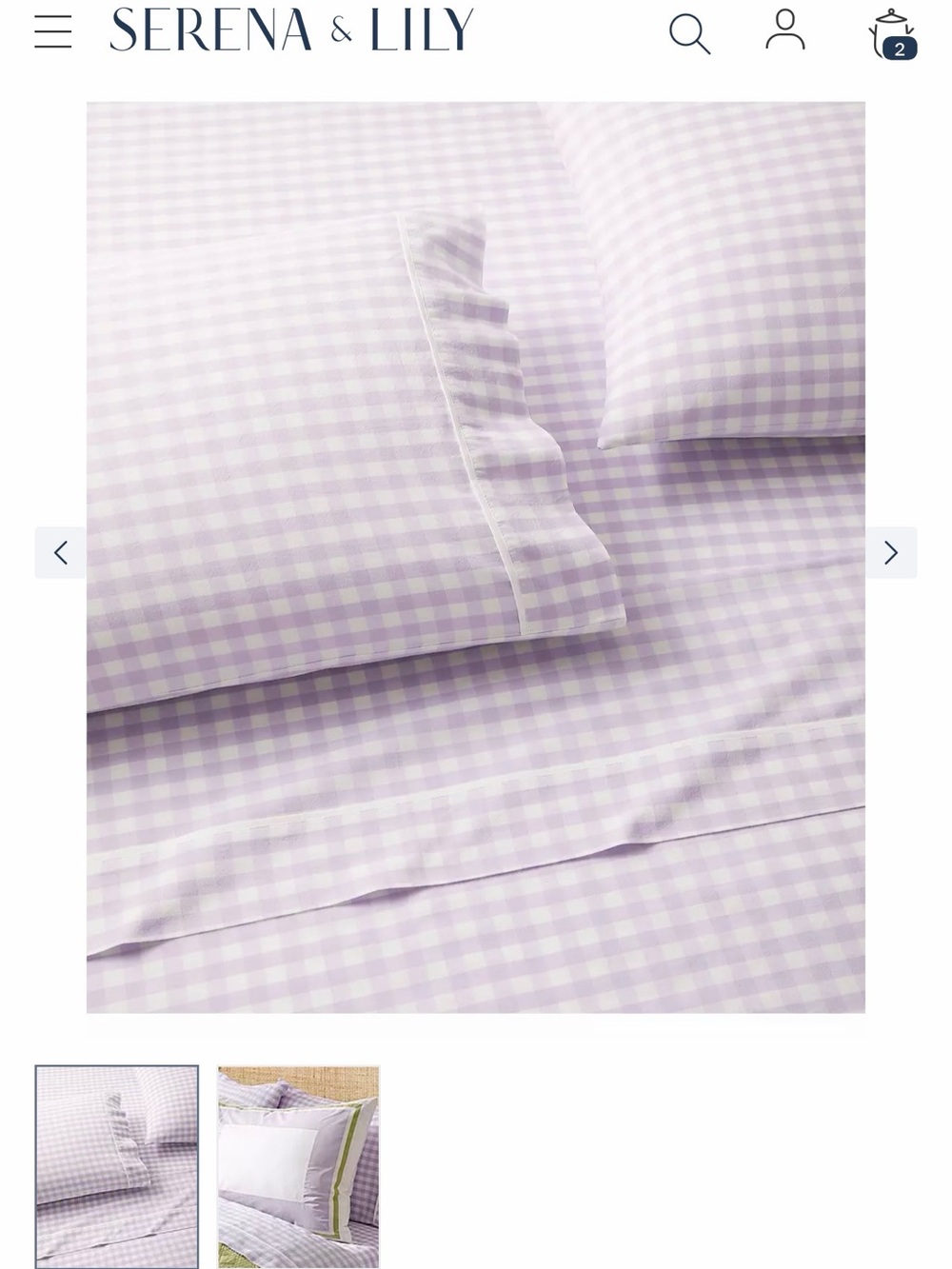Serena & Lily Lavender and White Gingham Bedding Sheet